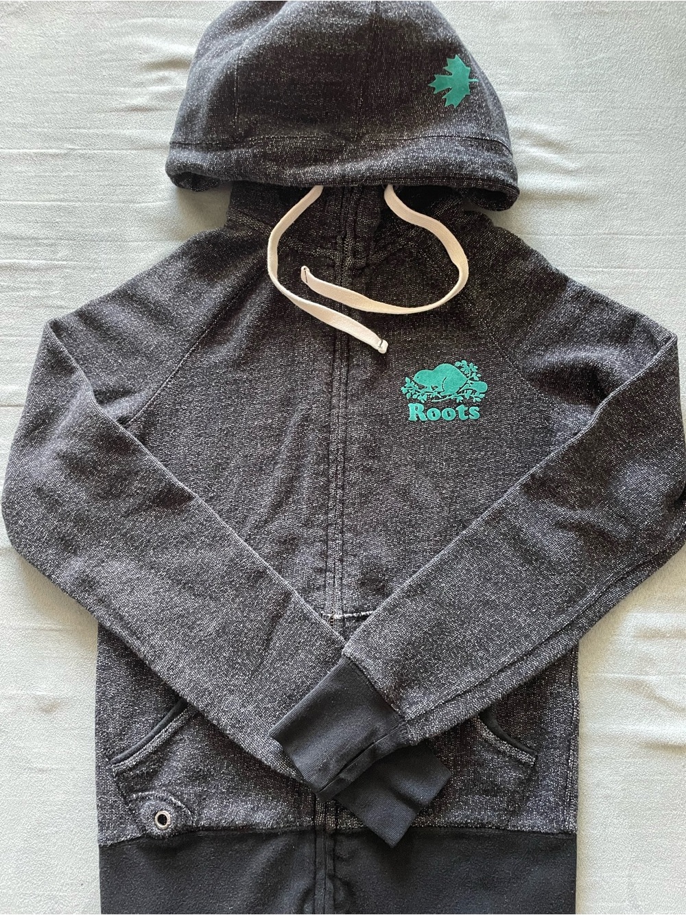 Roots Charcoal Zip Hoodie with Teal Logo